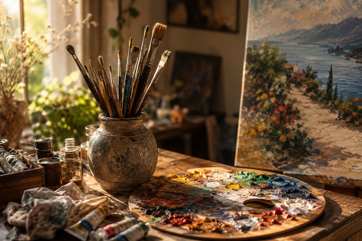 Materiales de pintura y obra en proceso