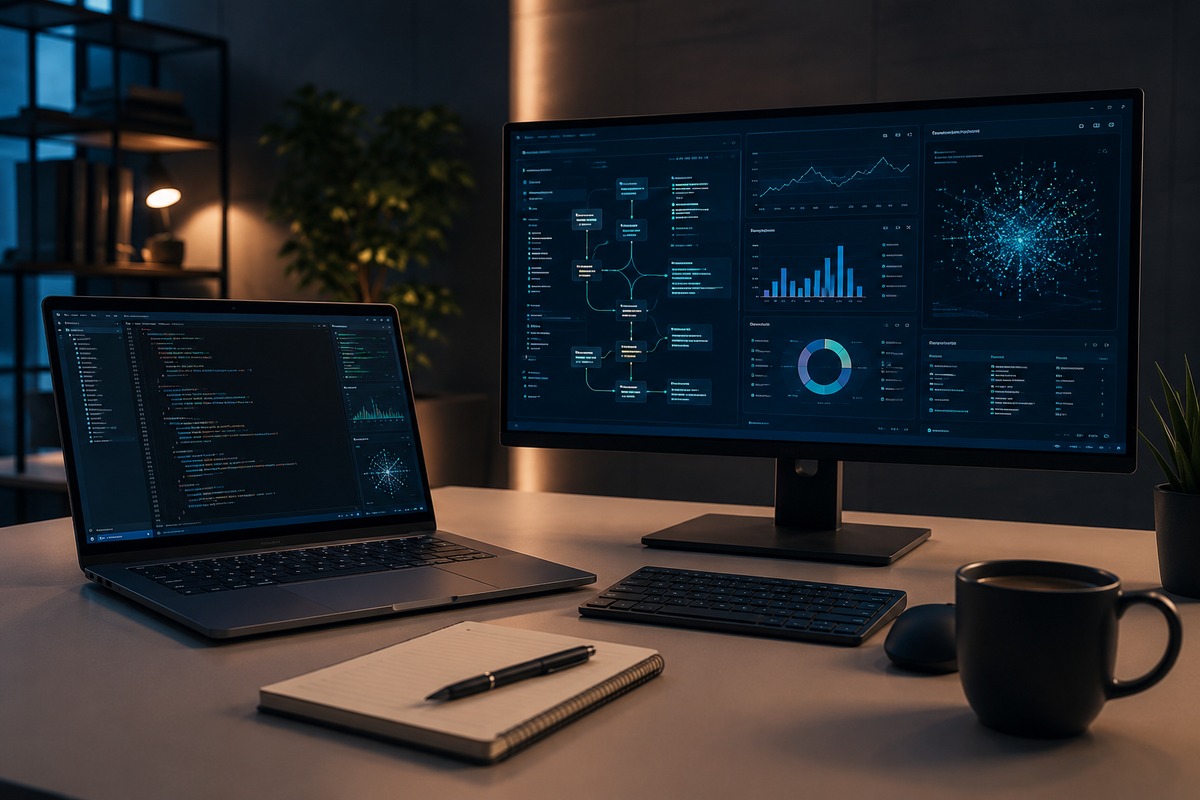 Espacio tecnol&oacute;gico con diagramas y an&aacute;lisis de informaci&oacute;n